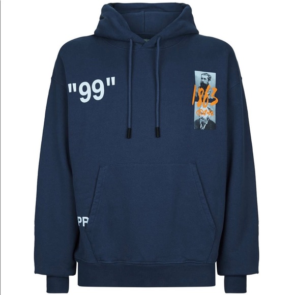OFF-WHITE SUMMER GRAPHIC PRINT HOODIE BLUE - Picture 1 of 6